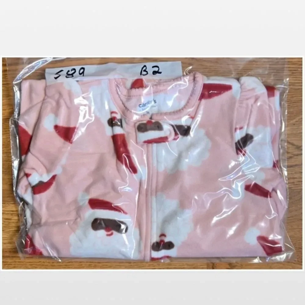 Carters Kid Pink Santa Christmas Fleece Pajamas Sleeper 3T